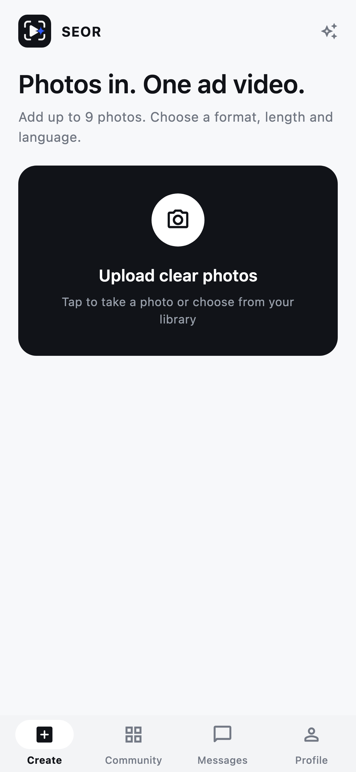 SEOR upload screen rendered from current app code